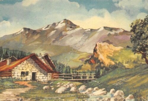 Cartolina illustrata Panorama di montagna