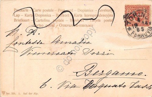 Cartolina Illustrata pascolo con contadini fiume cascina 1914