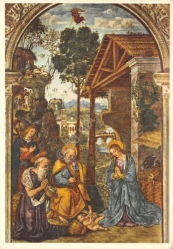 Cartolina Illustrata Pinturicchio Il Presepio Timbro Buon Natale 1958 | Immagine principale