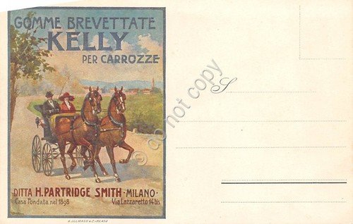 Cartolina Illustrata Pubblicitaria Gomme per Carrozze Partridge Smith Milano