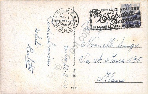 Cartolina Illustrata Zandrino timbro a targhetta Profumo Orchidea Bianca 1950 | Immagine Gallery 2