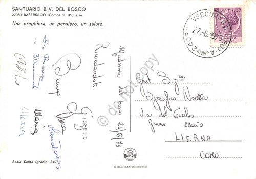 Cartolina Imbersago Santuario B.V. del Bosco 1973 (Como)