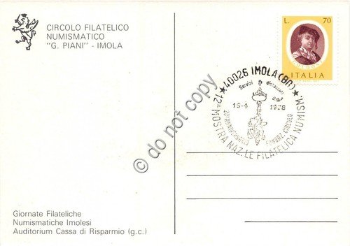 Cartolina Imola Circolo Filatelico G.Piani 20° Anniversario Fondazione 1978
