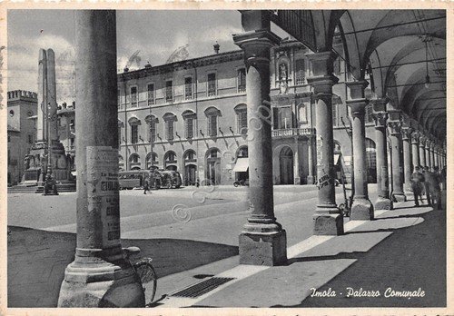 Cartolina Imola Palazzo Comunale 1955 portici | Immagine principale