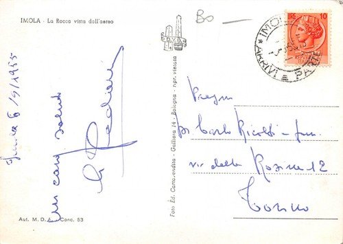 Cartolina Imola Panorama aereo della Rocca 1955