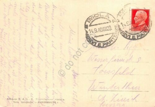 Cartolina Imola Portici del Passeggio Torre dell'Orologio animata 1940