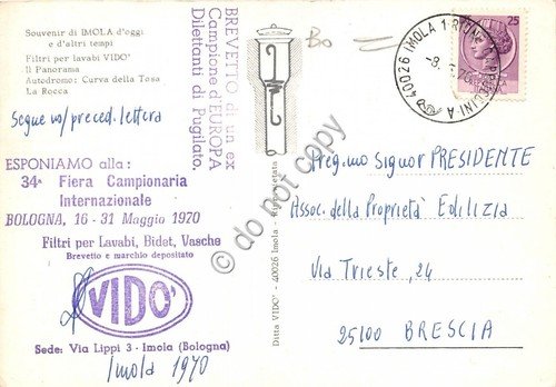 Cartolina Imola vedutine pubblicità Vidò 1970 (Bologna)