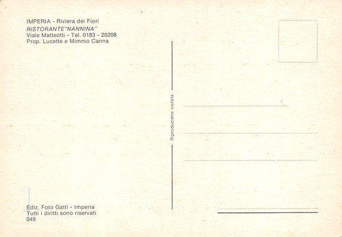 Cartolina Imperia Ristorante Nannina vedutine