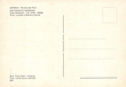 Cartolina Imperia Ristorante Nannina vedutine