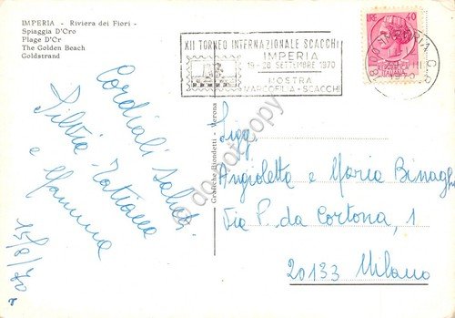 Cartolina Imperia spiaggia Timbro a targhetta XII Torneo Intern Scacchi … | Immagine principale