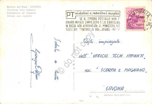 Cartolina Imperia vedute varie 1961 Timbro targhetta PT
