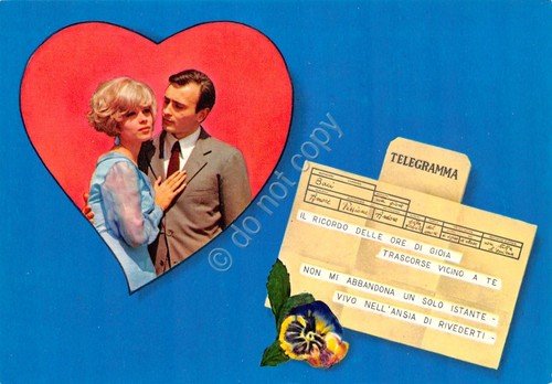 Cartolina Innamorati telegramma cuore Viole fiore ED CECAMI fondo blu | Immagine Gallery 1