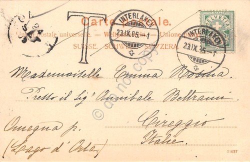 Cartolina Interlaken Hoheweg 1905 TASSATA