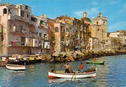 Cartolina Ischia antica architettura barche pescatori 1991 (Napoli) | Immagine principale