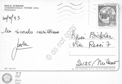 Cartolina Ischia Casamicciola Terme Panorama con barche 1993 (Napoli)