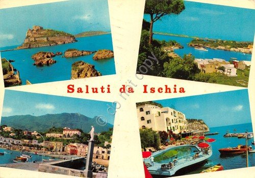 Cartolina Ischia vedute varie e piscina 1969 (Napoli)