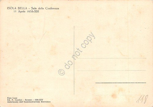 Cartolina Isola Bella Sala della Conferenza 1955 (Verbania)