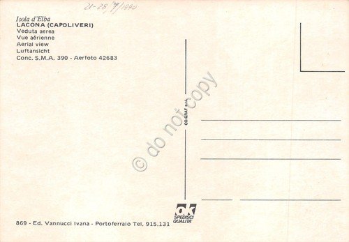 Cartolina Isola d'Elba Lacona Capoliveri panorama aereo anni '90