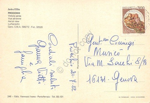 Cartolina Isola d'Elba Procchio panorama aereo 1982 (Livorno)