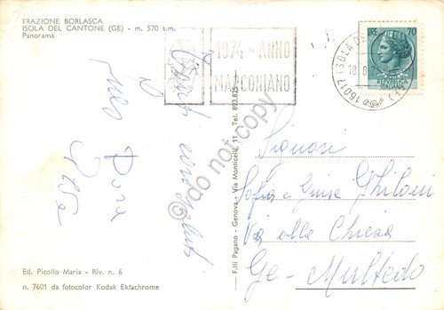 Cartolina Isola del Cantone Frazione Borlasca panorama Timbro Anno Marconiano …