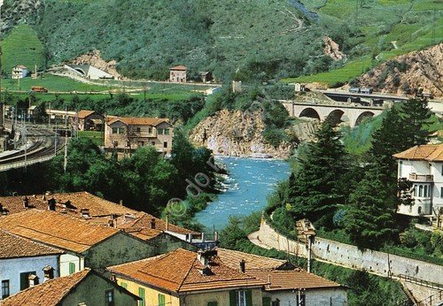 Cartolina Isola del Cantone panorama paese ponte case ferrovia 1970 | Immagine principale