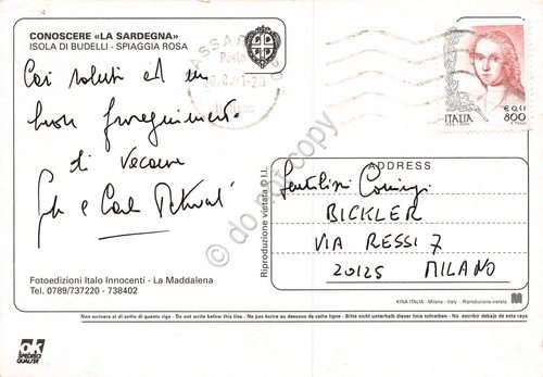 Cartolina Isola di Budelli Sardegna Spiaggia Rosa 2001 (Sassari)
