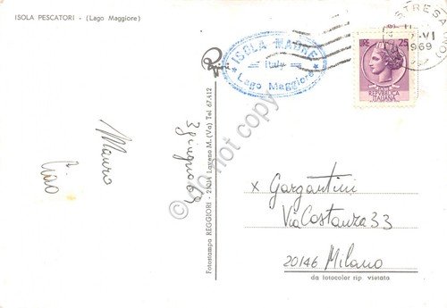 Cartolina Isola Pescatori vedute 1969 Timbro Isola Madre (Novara) | Immagine Gallery 2