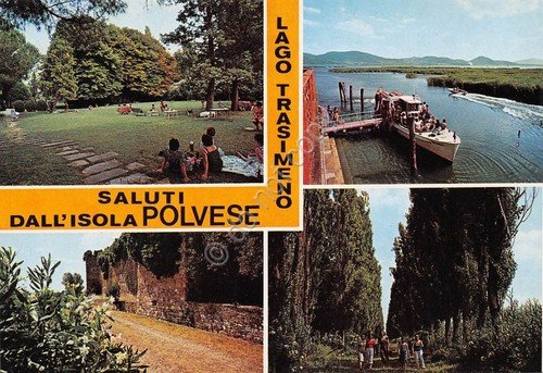 Cartolina Isola Polvese Lago Trasimeno 4 vedute 1990