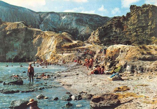 Cartolina Isole Eolie Vulcano animata spiaggia Fumarole Sulfuree