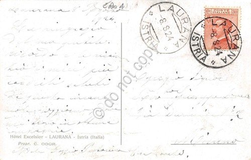 Cartolina Istria Laurana Hotel Excelsior 1924