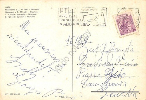 Cartolina Ivrea Monumento a Olivetti notturno | Immagine Gallery 2