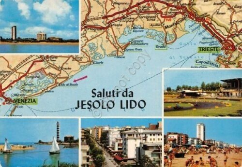 Cartolina Jesolo Lido vedute e mappa