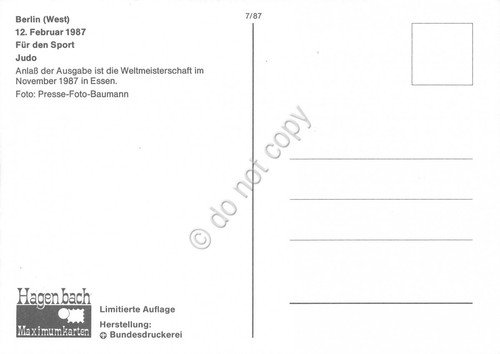 Cartolina Judo Fur den Sport Berlin West 1987 timbro filatelico … | Immagine Gallery 2