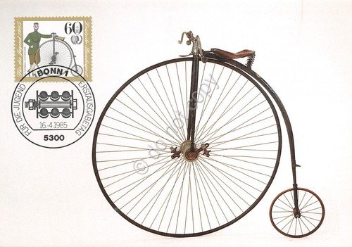 Cartolina Jugendmarken Fahrrader NSU Germania Horchr 1886 timbro filatelico 1985