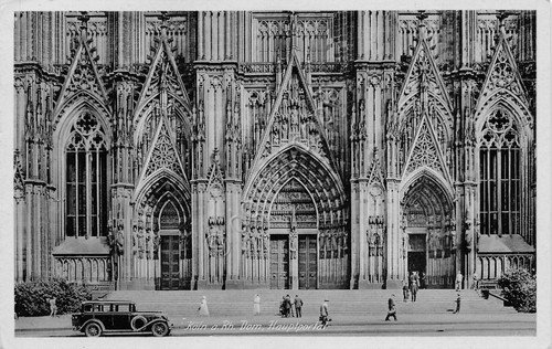 Cartolina Koln a. Rh. Dom Hauptportal animata 1952
