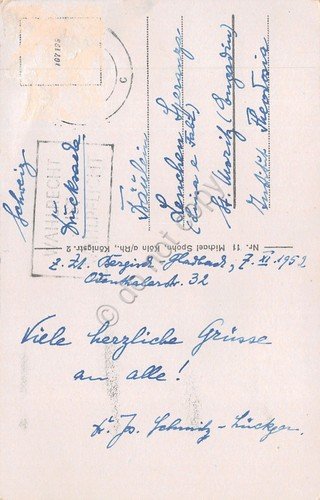 Cartolina Koln a. Rh. Dom Hauptportal animata 1952