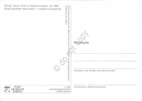Cartolina Konigl bayer Post in Oberammergau Diligence Timbro filatelico 1984