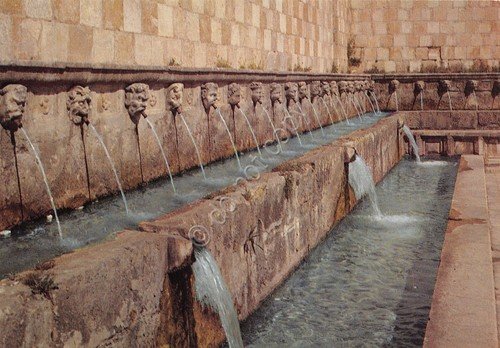 Cartolina L'Aquila fontanelle 99 Cannelle particolare