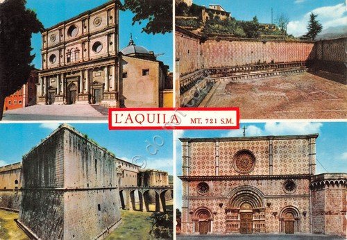 Cartolina L'Aquila vedute varie Timbro Giornata del Risparmio 1965 | Immagine principale