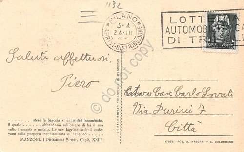 Cartolina La conversione dell'Innominato Timbro targhetta Lotteria di Tripoli 35 | Immagine Gallery 2