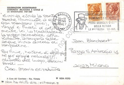 Cartolina La Maddalena Bicentenario comunità religiosa e civile 1977 timbro | Immagine Gallery 2