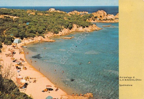Cartolina La Maddalena Spalmatore spiaggia dall'alto