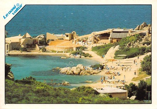 Cartolina La Maddalena Villaggio Santo Stefano spiaggia e costruzioni Valtur
