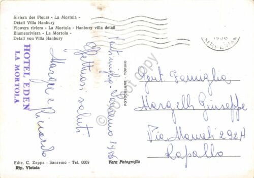 Cartolina La Mortola Villa Hanbury dettagli Timbro Hotel Eden 1956 …
