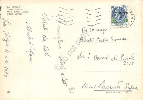 Cartolina La Spezia Corso Cavour dall'alto 1980 grinze