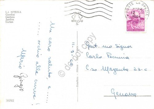 Cartolina La Spezia Giardini Distributore Agip 1964