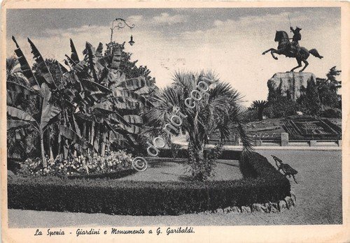Cartolina La Spezia Giardini e Monumento a Garibaldi 1941 | Immagine principale