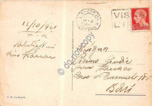 Cartolina La Spezia Giardini e Monumento a Garibaldi 1941