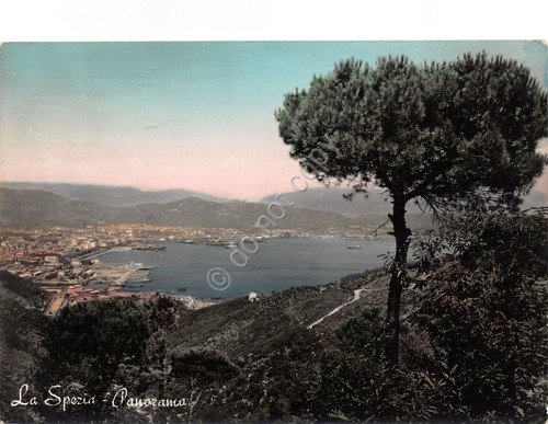 Cartolina La Spezia panorama dall'lato della baia colorata 1959 | Immagine Gallery 1
