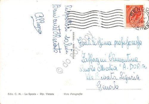 Cartolina La Spezia passeggiata Morin e Viale Mazzini 1955